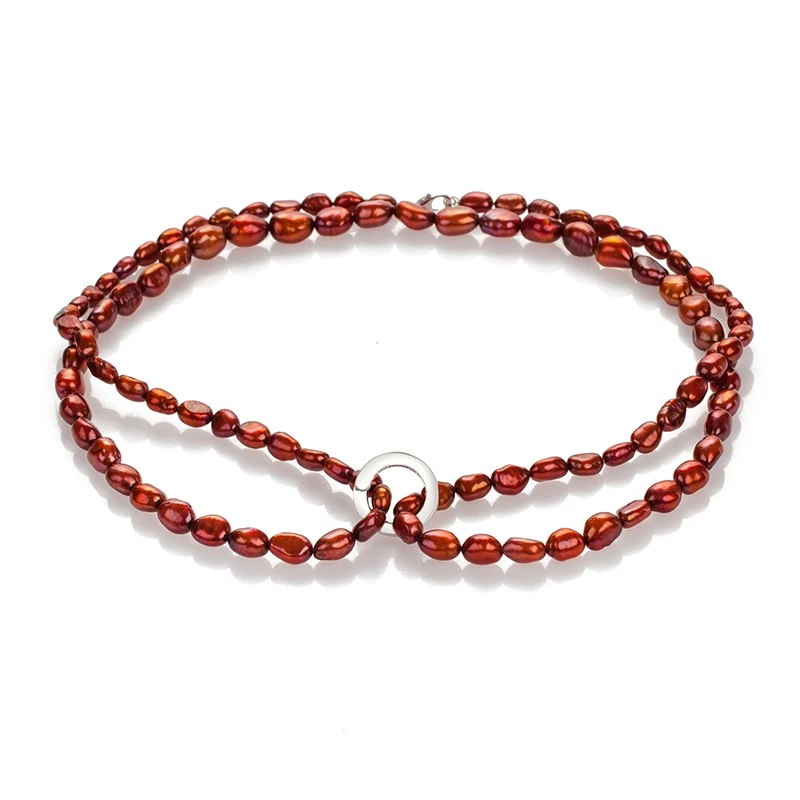 Колие Swan Pearls CA464NJ, Барокови Червени Перли, Сребро